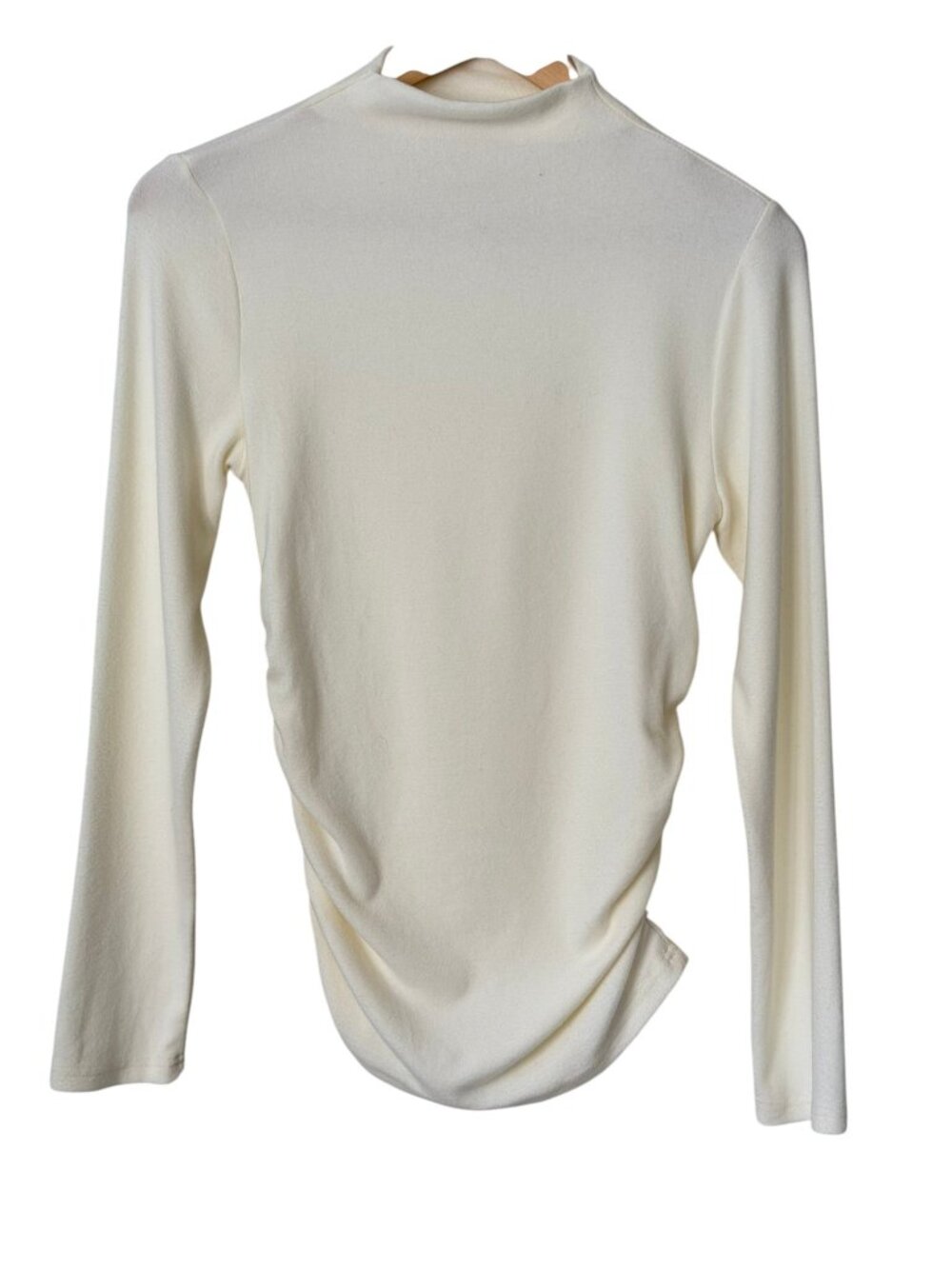 OGL Eco-Mousse Thermal Ruched Sides Tuckable Mock Neck Top Off-White M